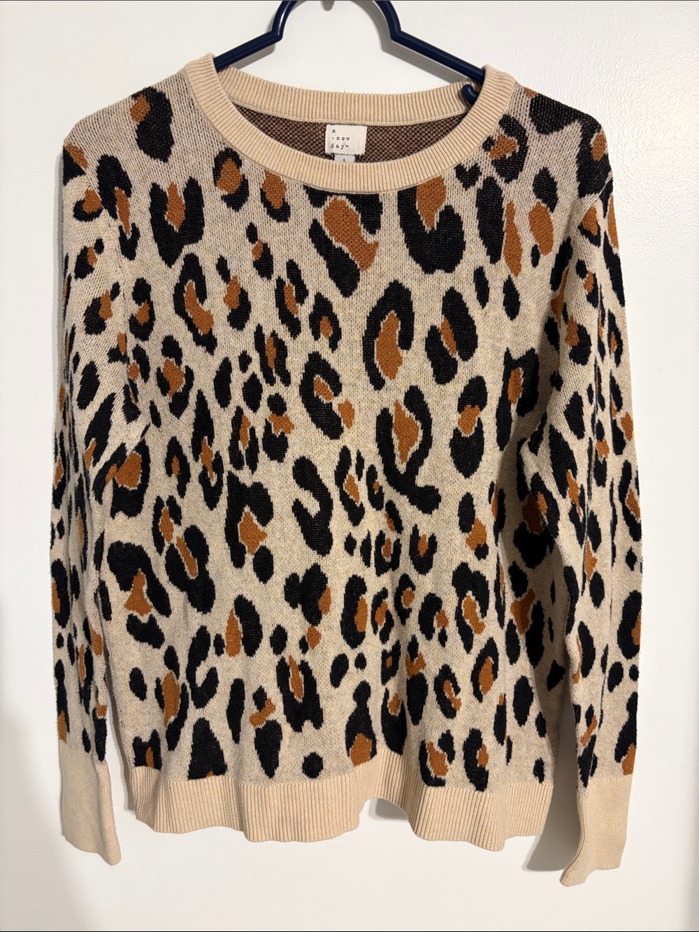 a new day Leopard Print Crewneck Sweater in Beige, Black & Brown